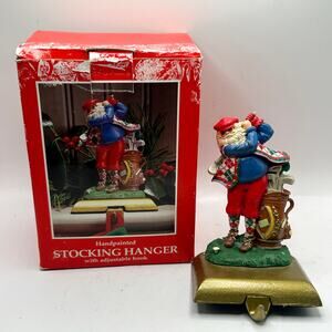 VTG HandPainted Potpourri Designs Golfing Santa Stocking Hanger w/Cast Iron Base
